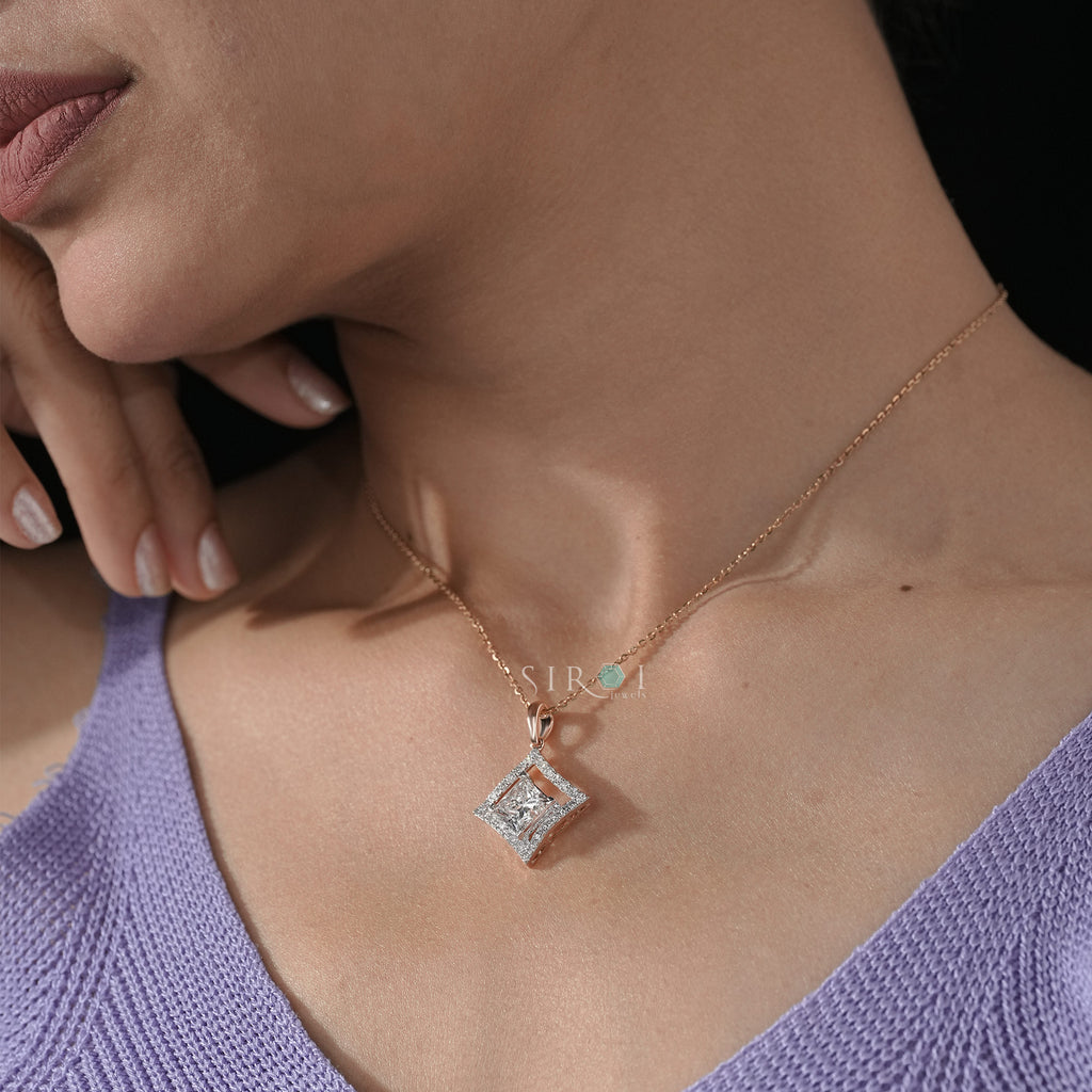 The Royal Princess-Cut Diamond Halo Pendant