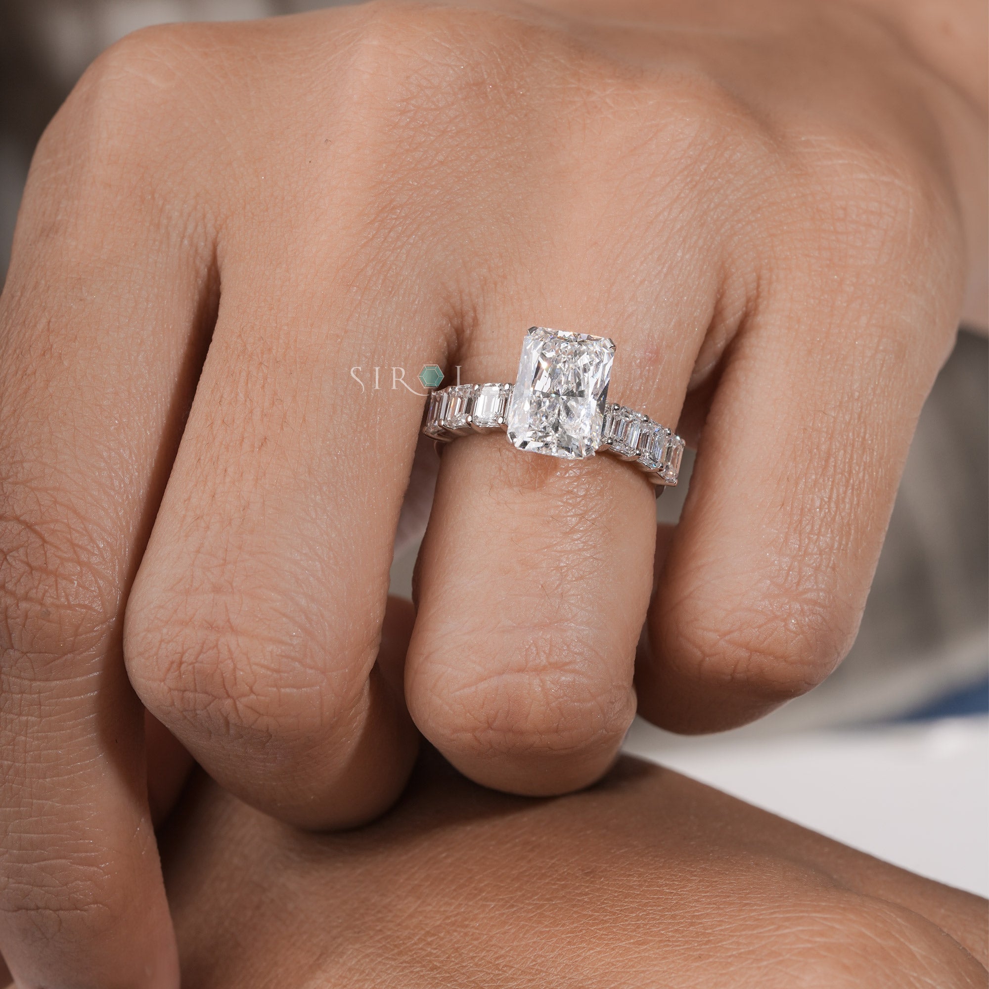 Radiant & Emerald Cut Multi-Stone Diamond Ring – Art Deco Inspired Engagement Ring