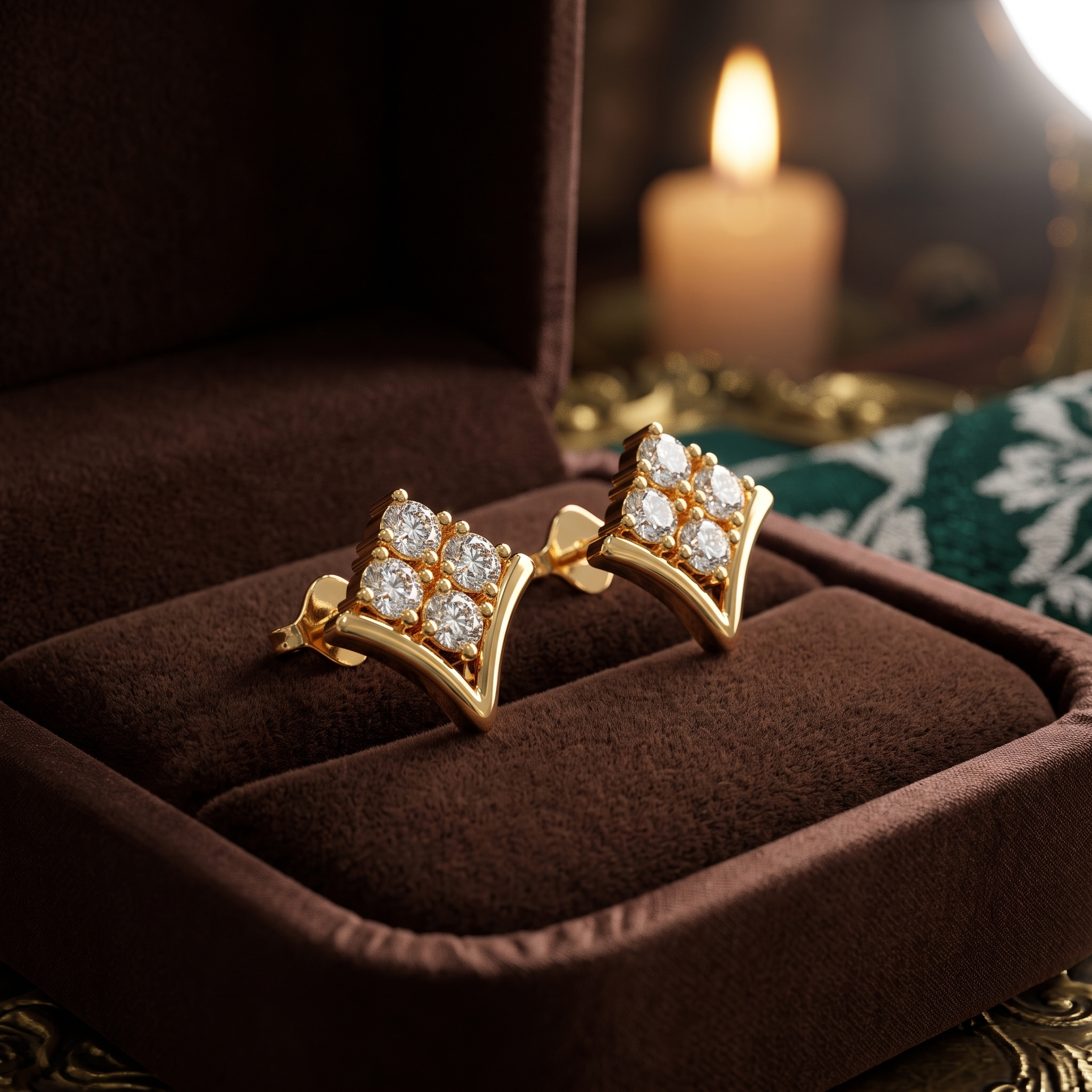 Art Deco Diamond Cluster Stud Earrings in 9K/14K Solid Gold