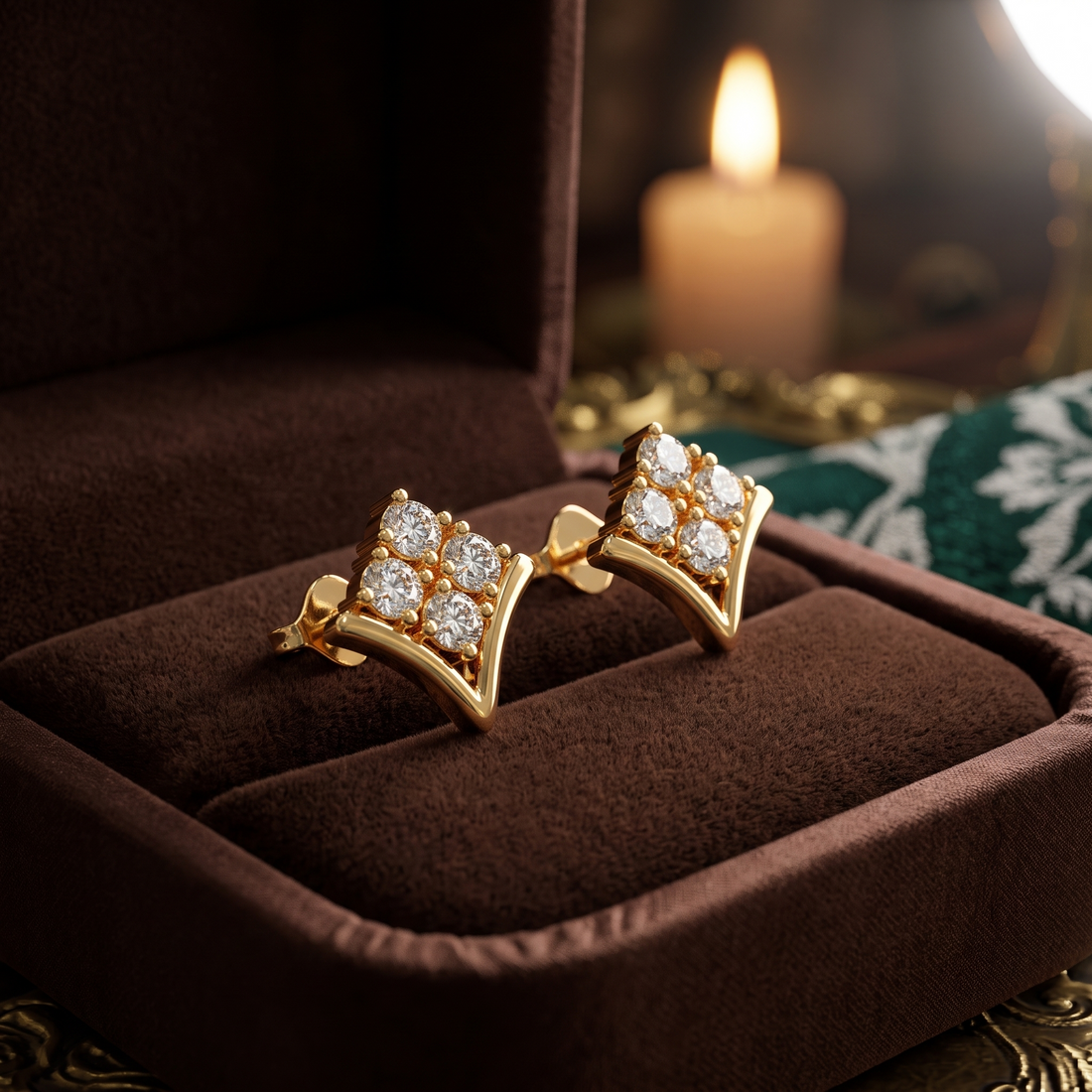 Art Deco Diamond Cluster Stud Earrings in 9K/14K Solid Gold