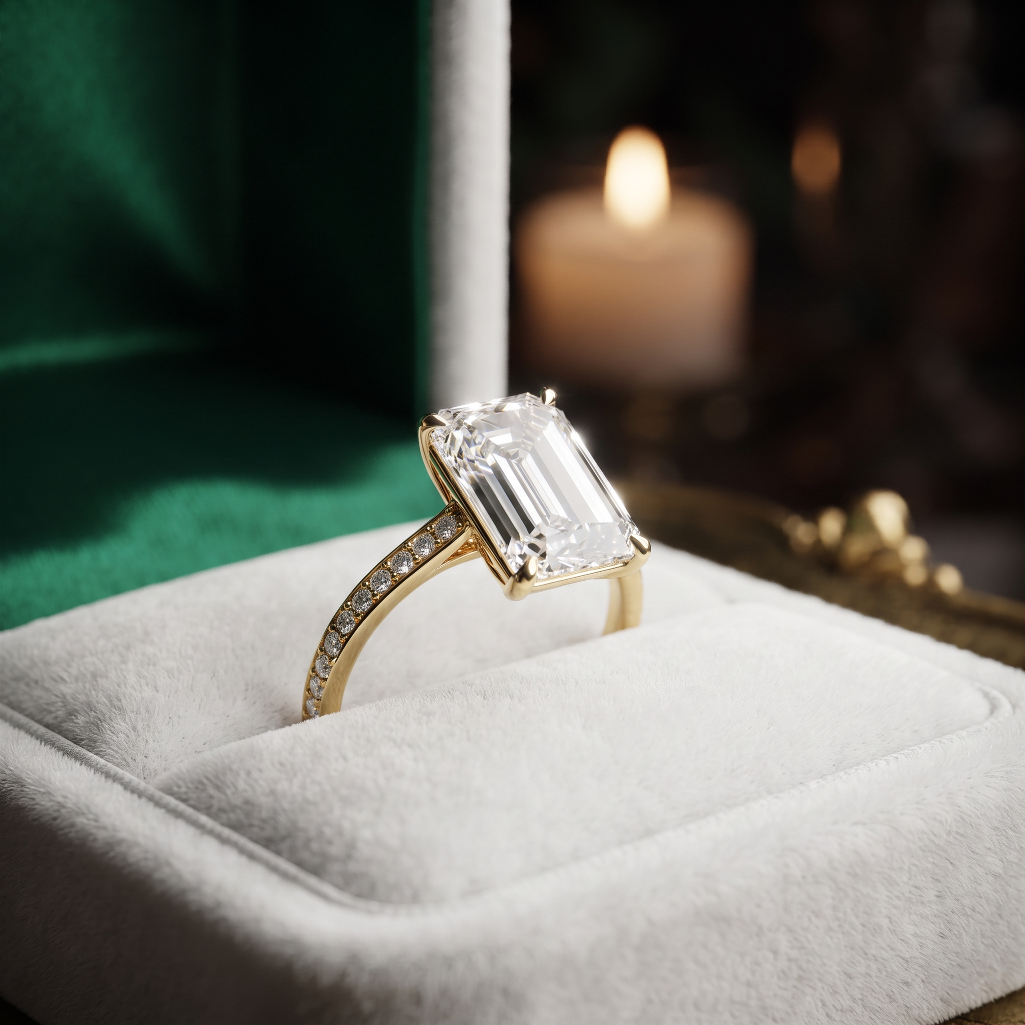 Classic Emerald Cut Engagement Ring with Pavé Band