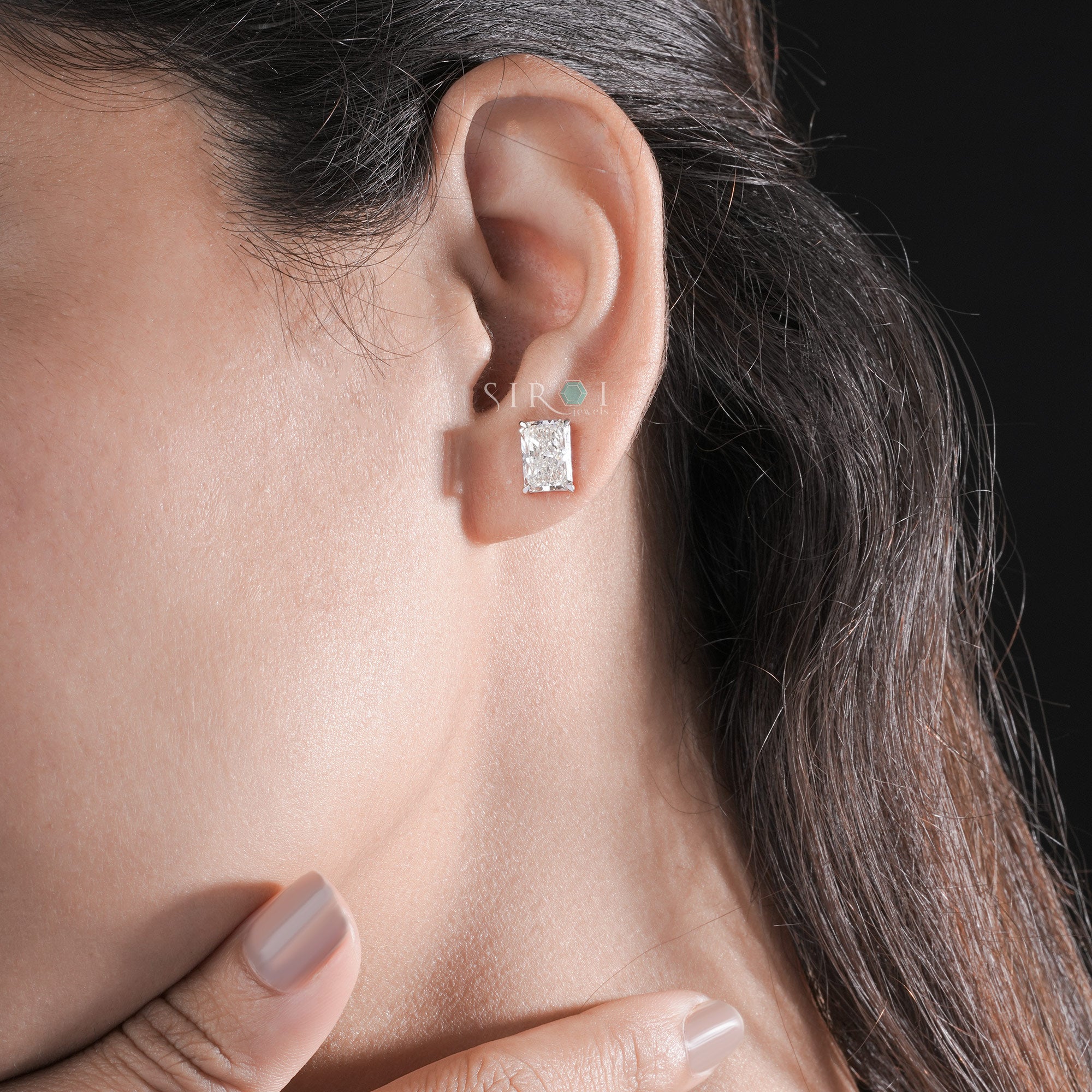 Emerald Cut Diamond Solitaire Stud Earrings