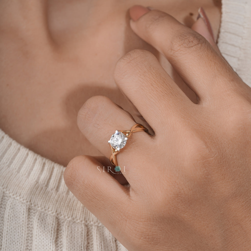 Solitaire Diamond Ring with Criss-Cross Shank, Yellow Gold Infinity Promise Ring