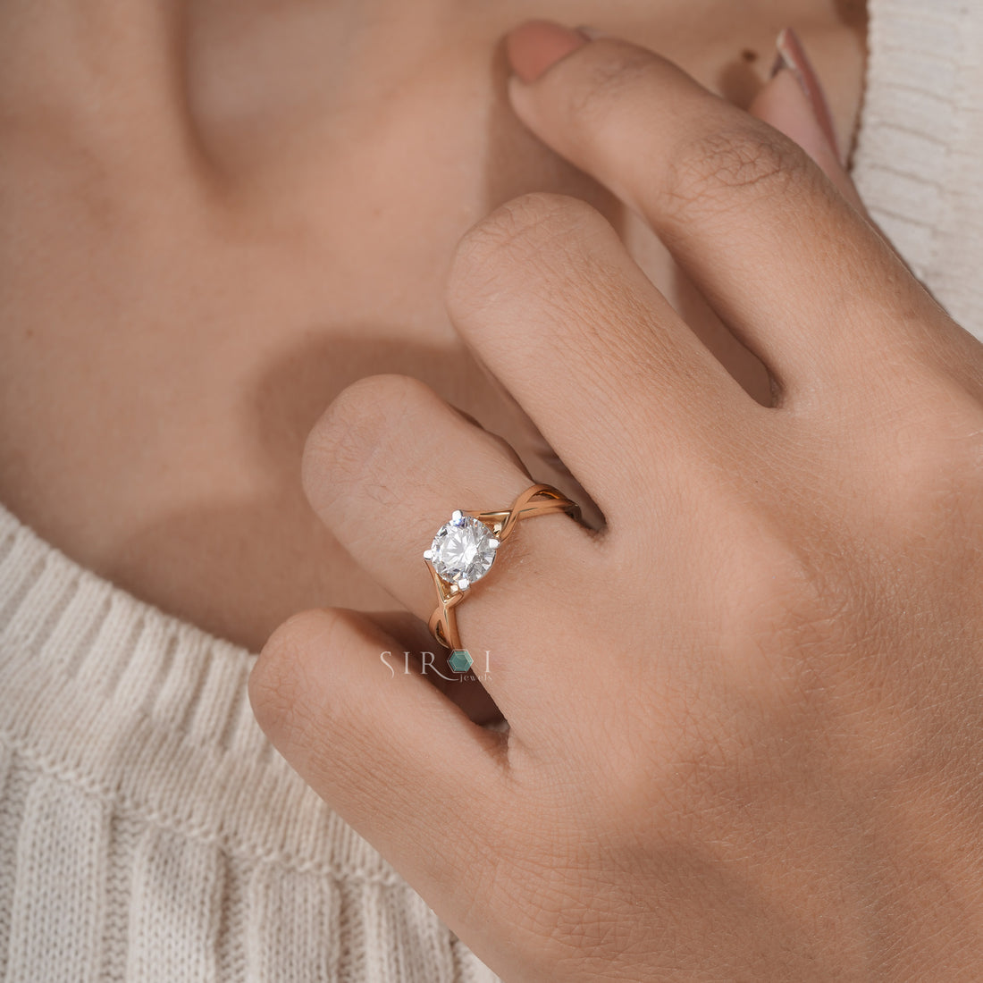 Solitaire Diamond Ring with Criss-Cross Shank, Yellow Gold Infinity Promise Ring