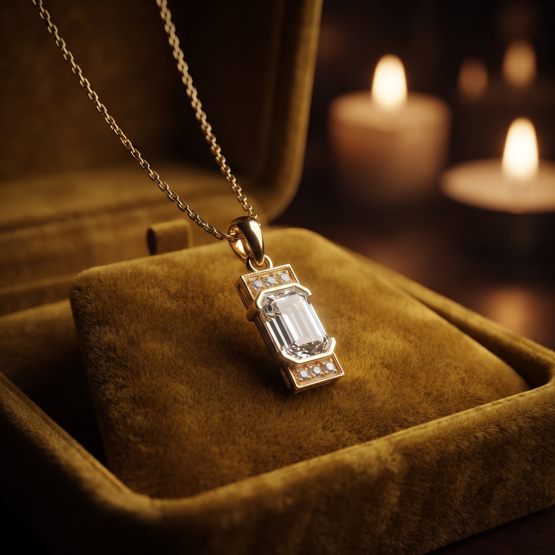 Emerald Cut Diamond Pendant Necklace, Minimalist Gold Chain, Rectangular Solitaire (Customizable)