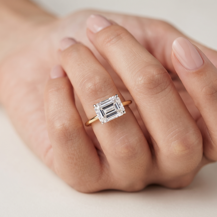 Emerald Cut Lab Grown Diamond Ring, Minimalist Gold Solitaire, Eco-Friendly Engagement Ring