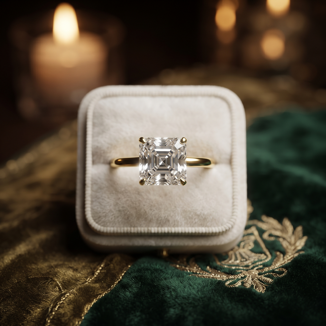 Asscher Cut Solitaire Engagement Ring In 10K To 14K Gold