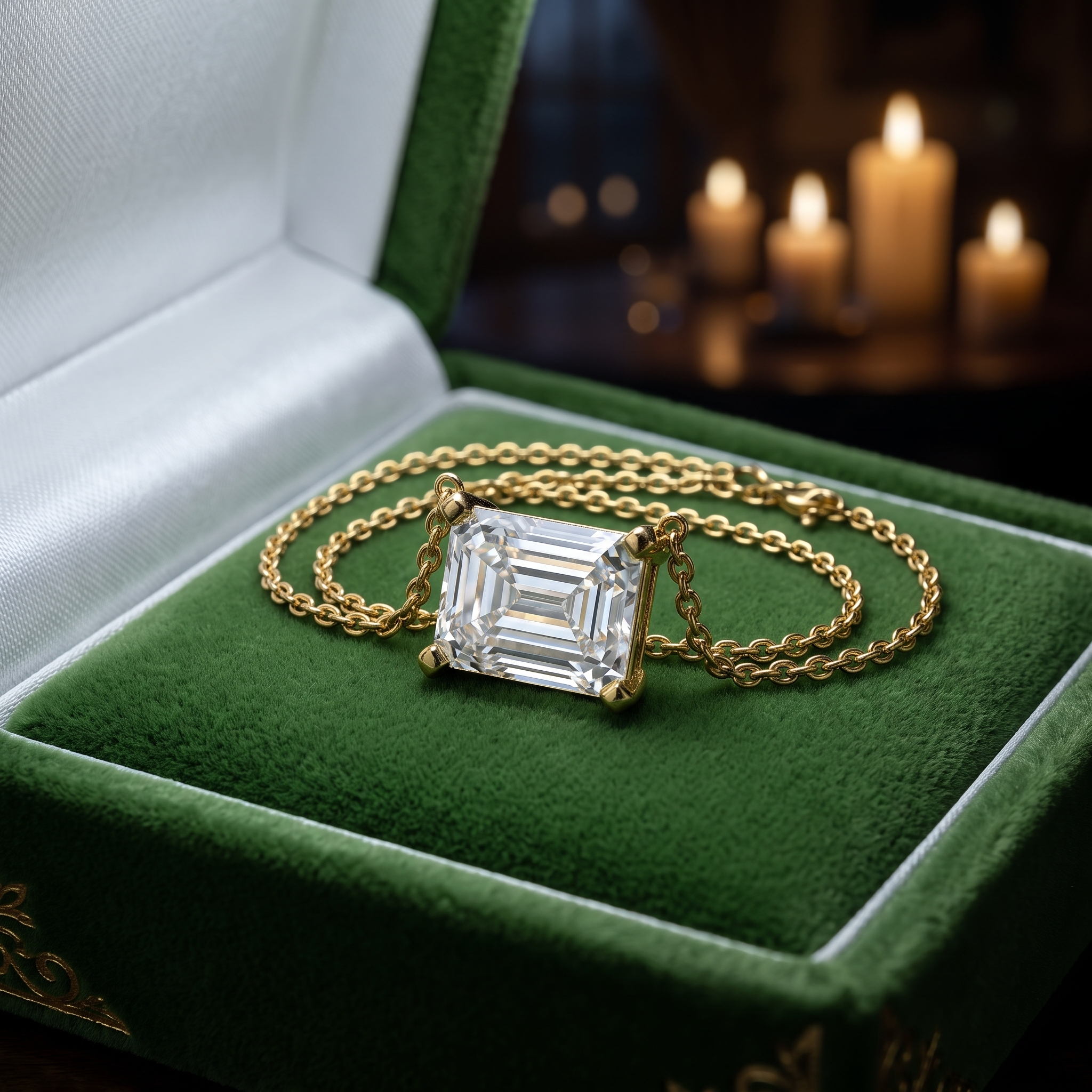 Emerald Cut Solitaire Pendant Necklace, Minimalist Diamond Chain, Modern Architecture Style