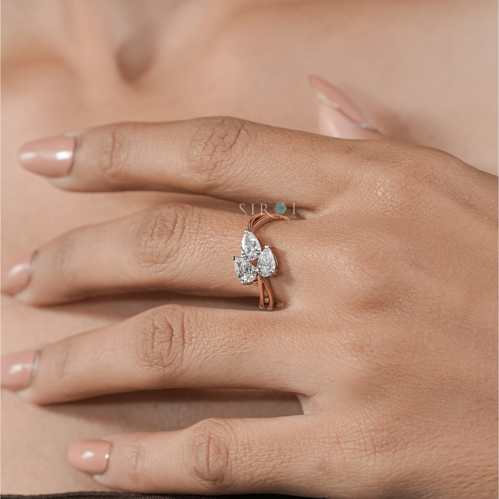 Trio Pear Diamond Bypass Ring