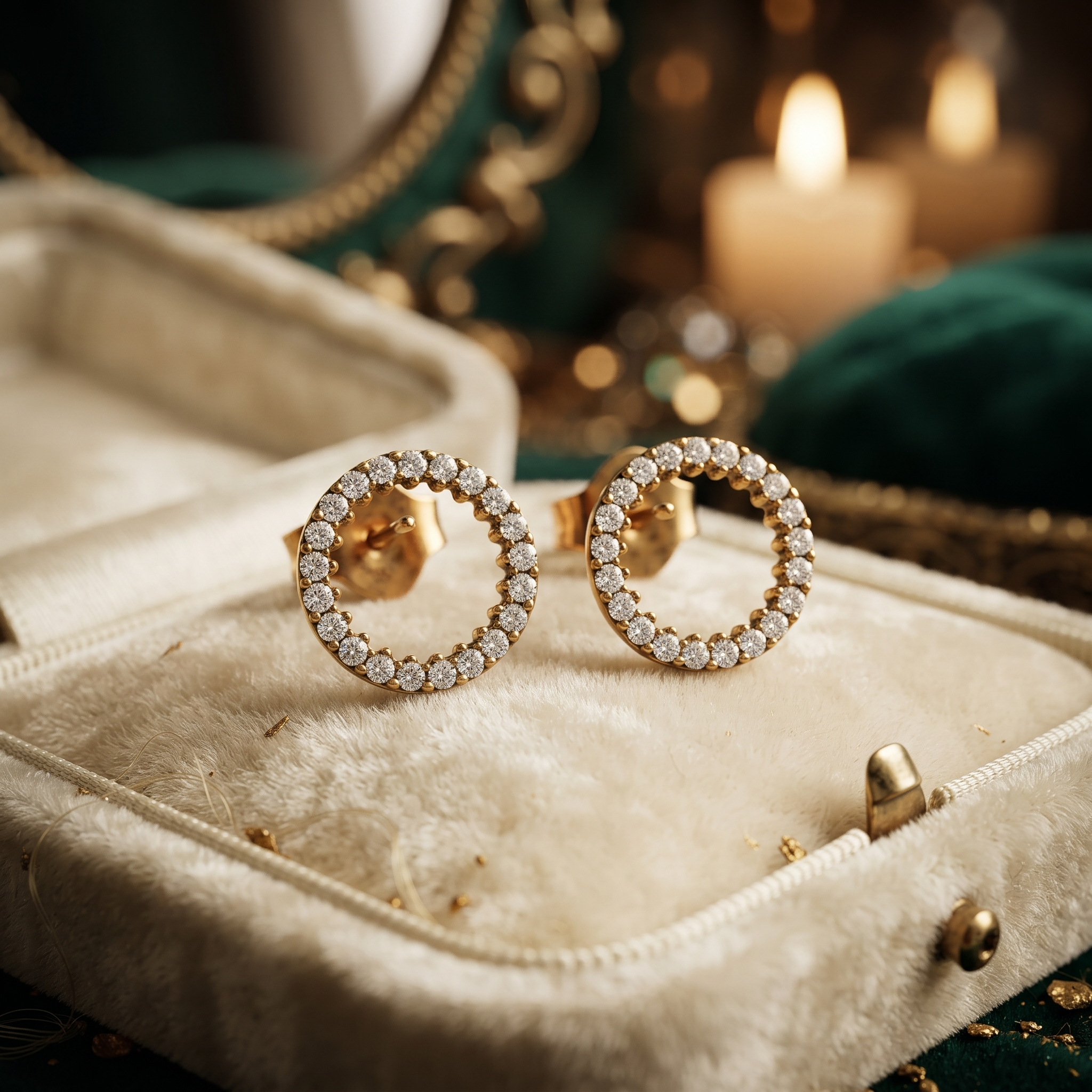 Diamond Open Circle Stud Earrings Jewelry Gift for Her