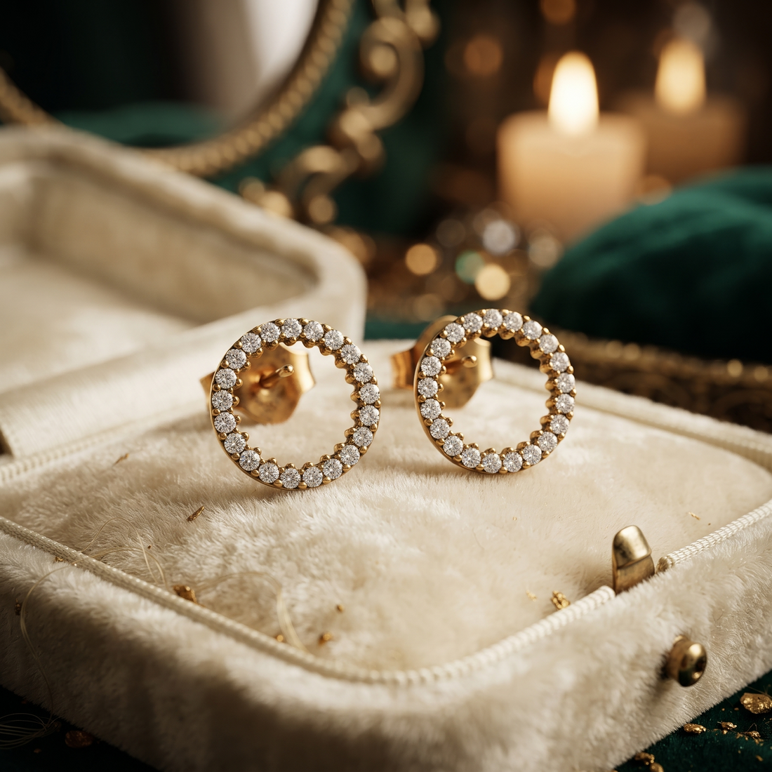 Diamond Open Circle Stud Earrings Jewelry Gift for Her
