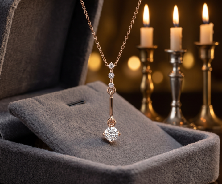 14K Gold Diamond Lariat Necklace, Minimalist Drop Pendant, Customizable Chain