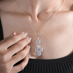 Aqua Cascade Emerald Diamond and Blue Pear Cluster Pendant in White Gold