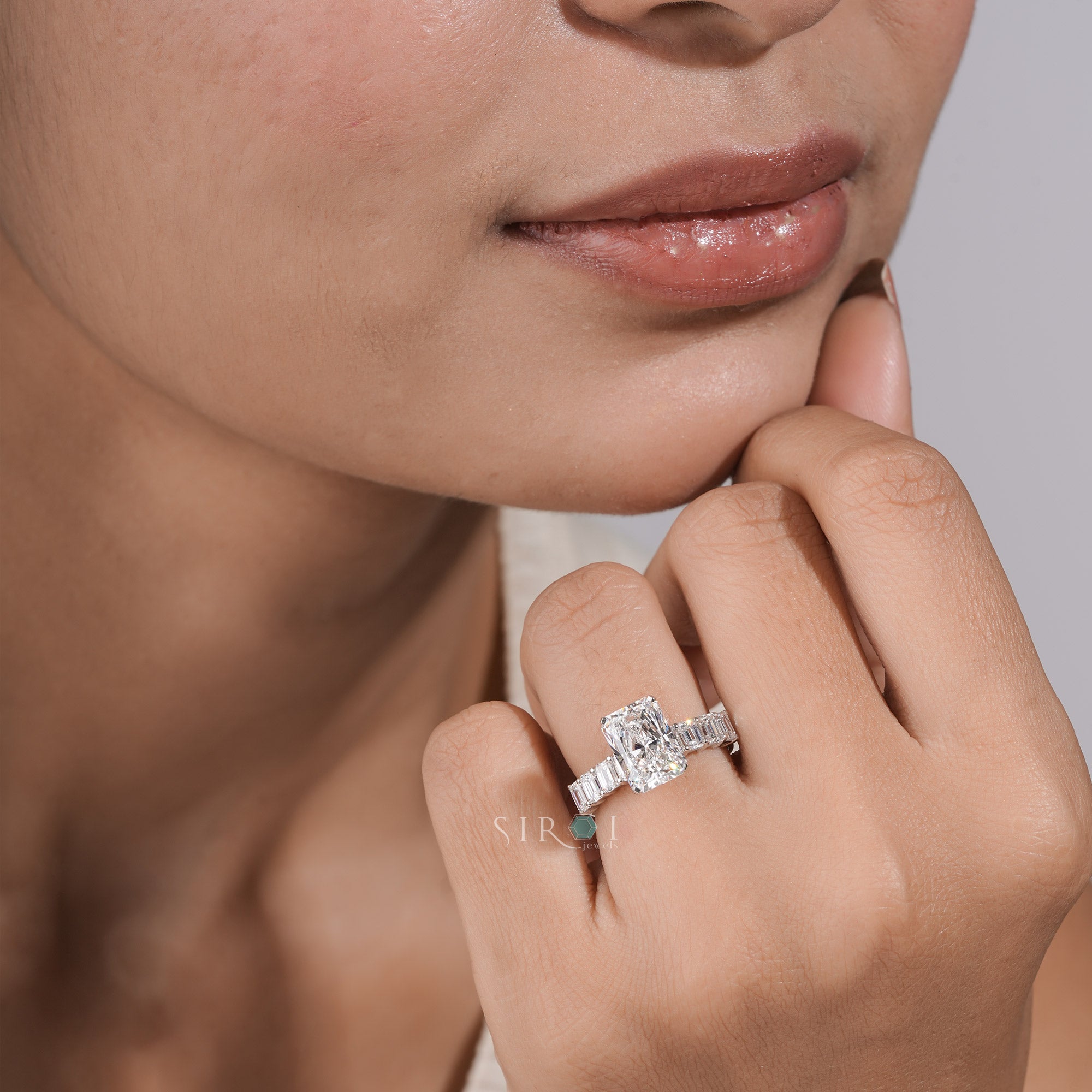 Radiant & Emerald Cut Multi-Stone Diamond Ring – Art Deco Inspired Engagement Ring