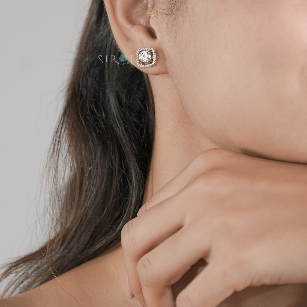 Classic Round Brilliant Diamond Halo Earrings