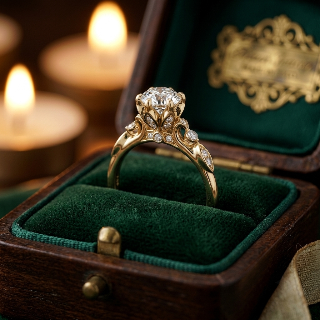 Custom Floral Basket Engagement Ring, Lab Grown Diamond, Hidden Halo Accent