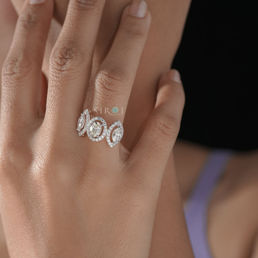The Trinity Marquise & Oval Diamond Halo Ring