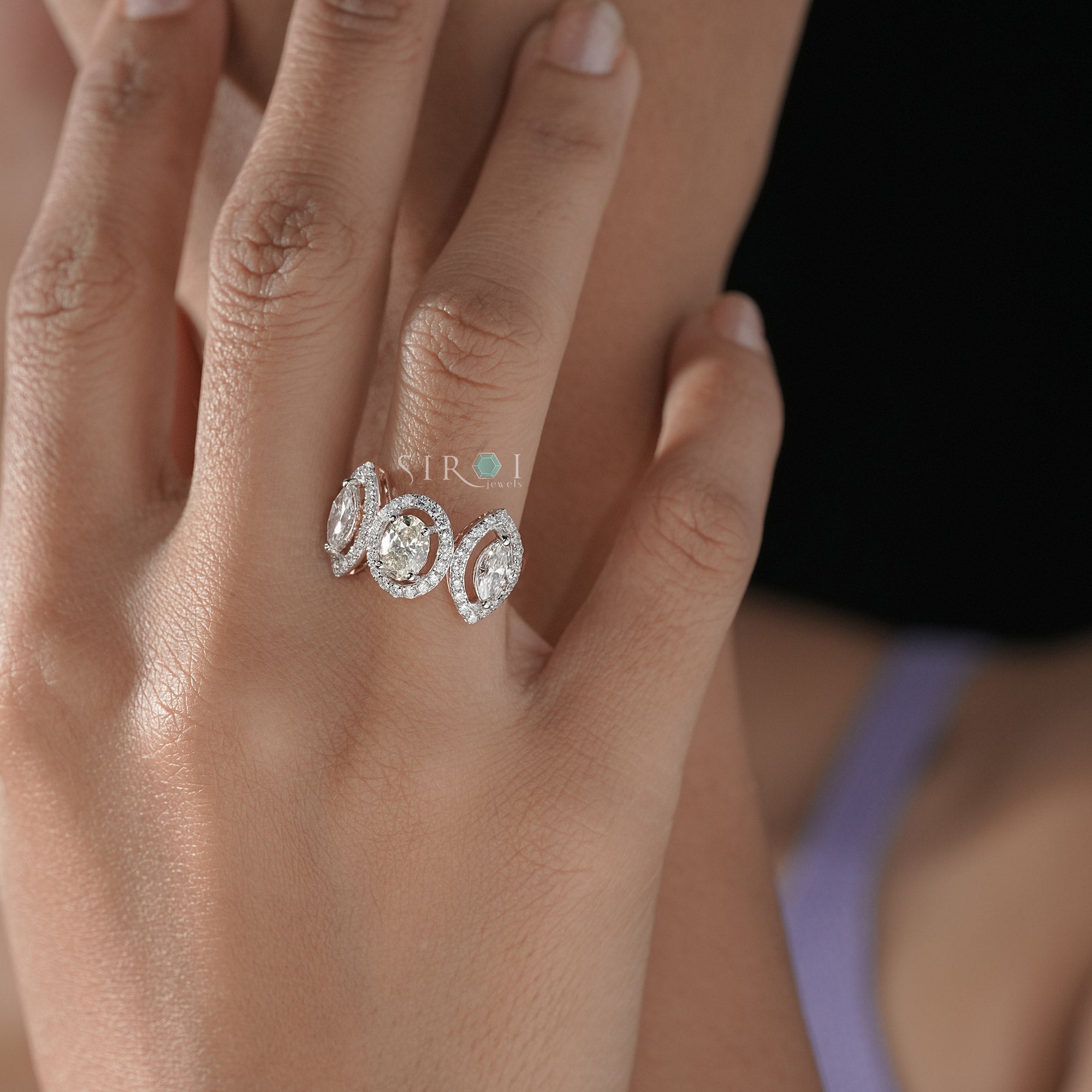 The Trinity Marquise & Oval Diamond Halo Ring