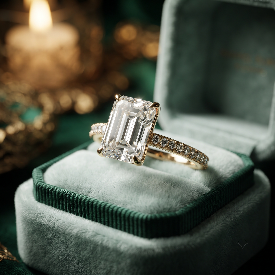 Classic Emerald Cut Engagement Ring with Pavé Band