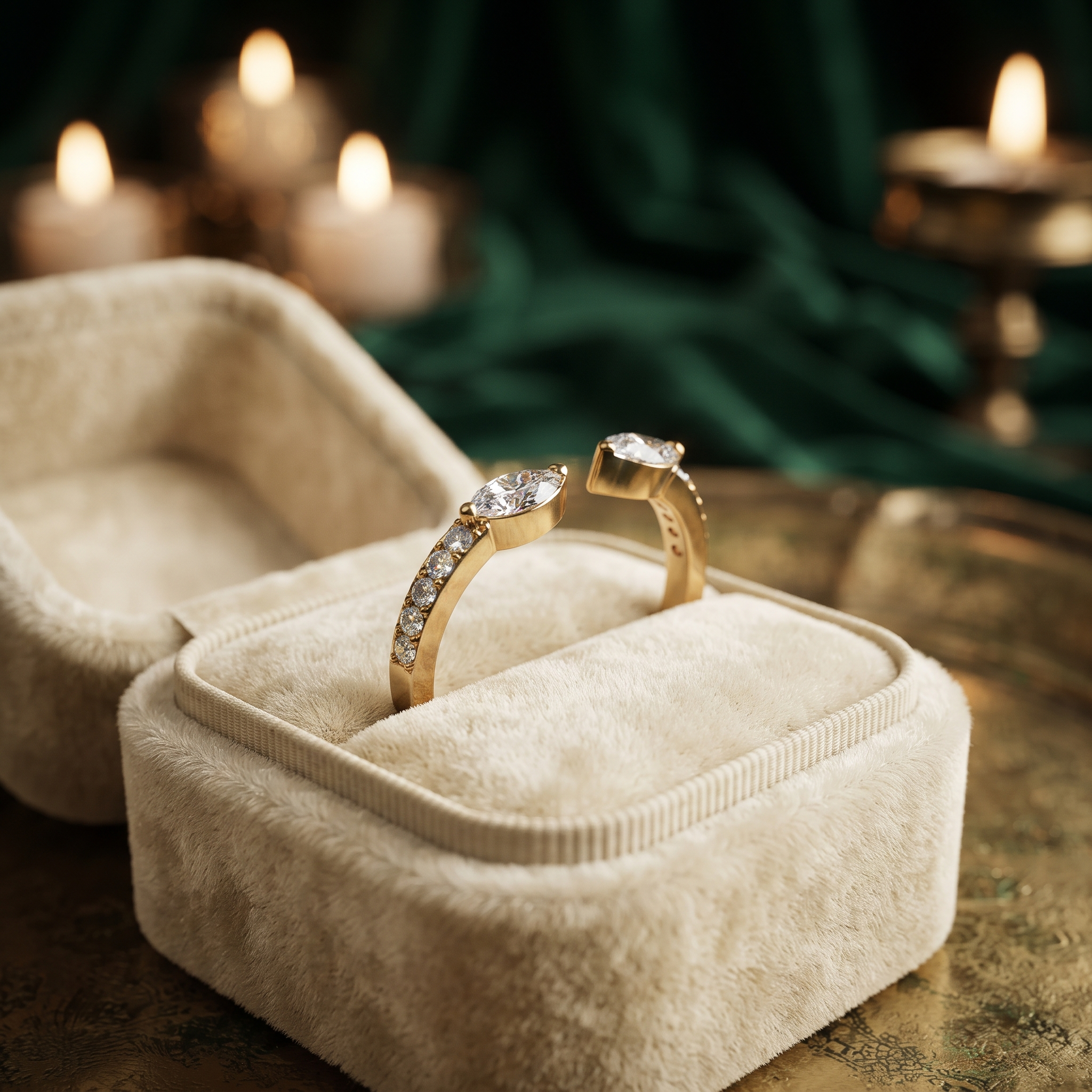 Marquise Cut Toi Et Moi Ring, Open Gap Diamond, Minimalist Gold Band