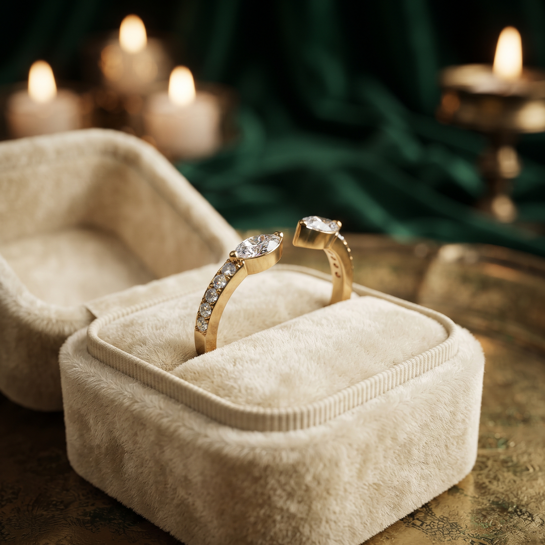 Marquise Cut Toi Et Moi Ring, Open Gap Diamond, Minimalist Gold Band