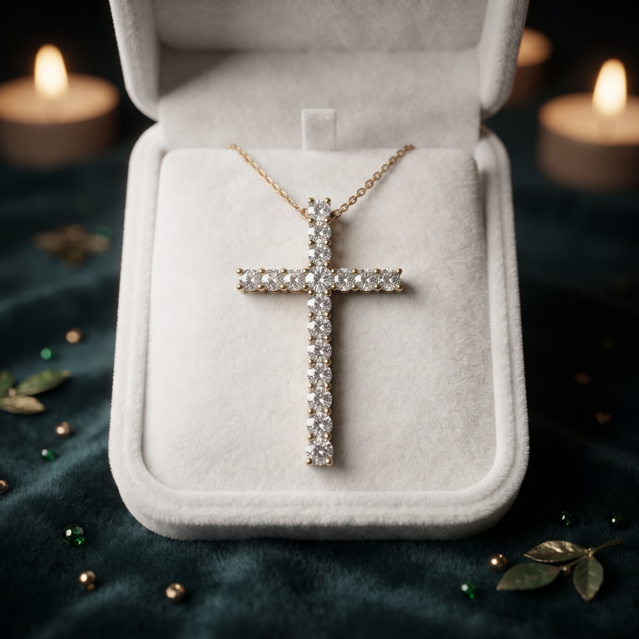 14K Gold Pave Diamond Cross Pendant Necklace, Dainty Faith Jewelry