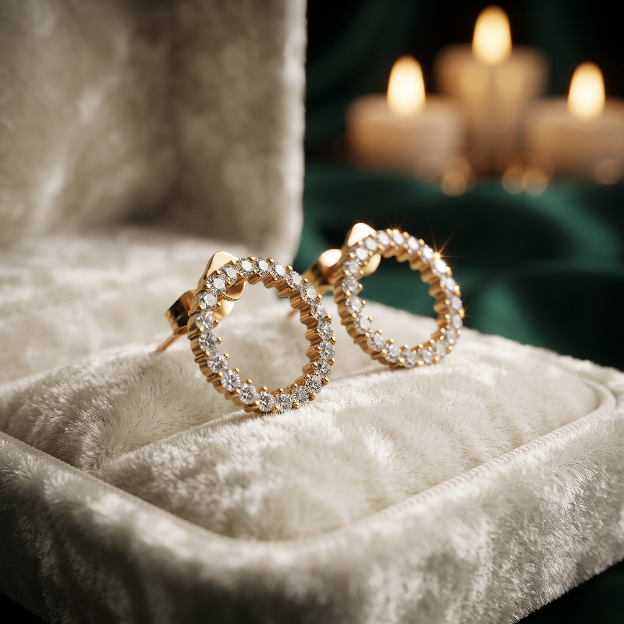 Diamond Open Circle Stud Earrings Jewelry Gift for Her