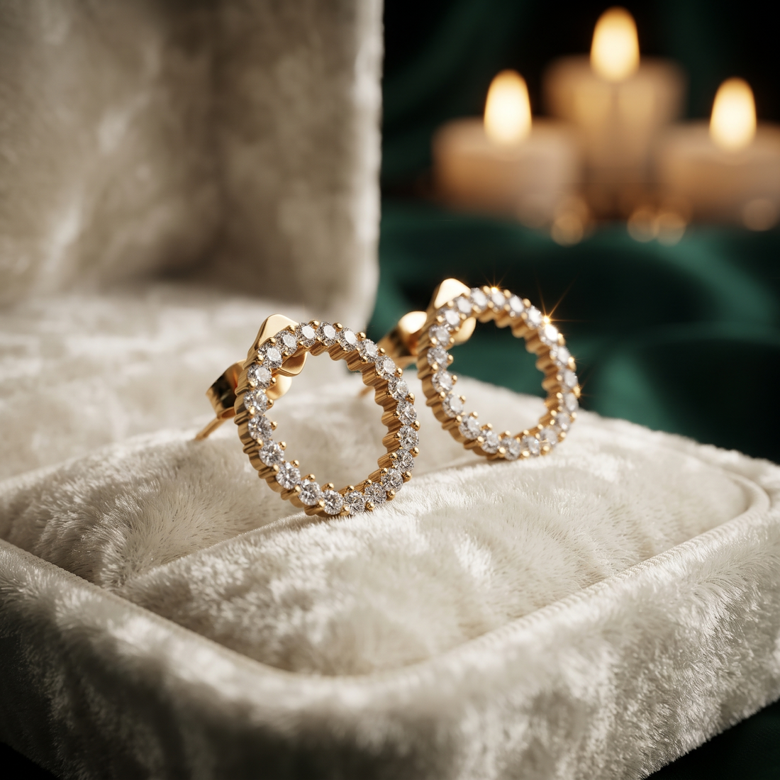 Diamond Open Circle Stud Earrings Jewelry Gift for Her