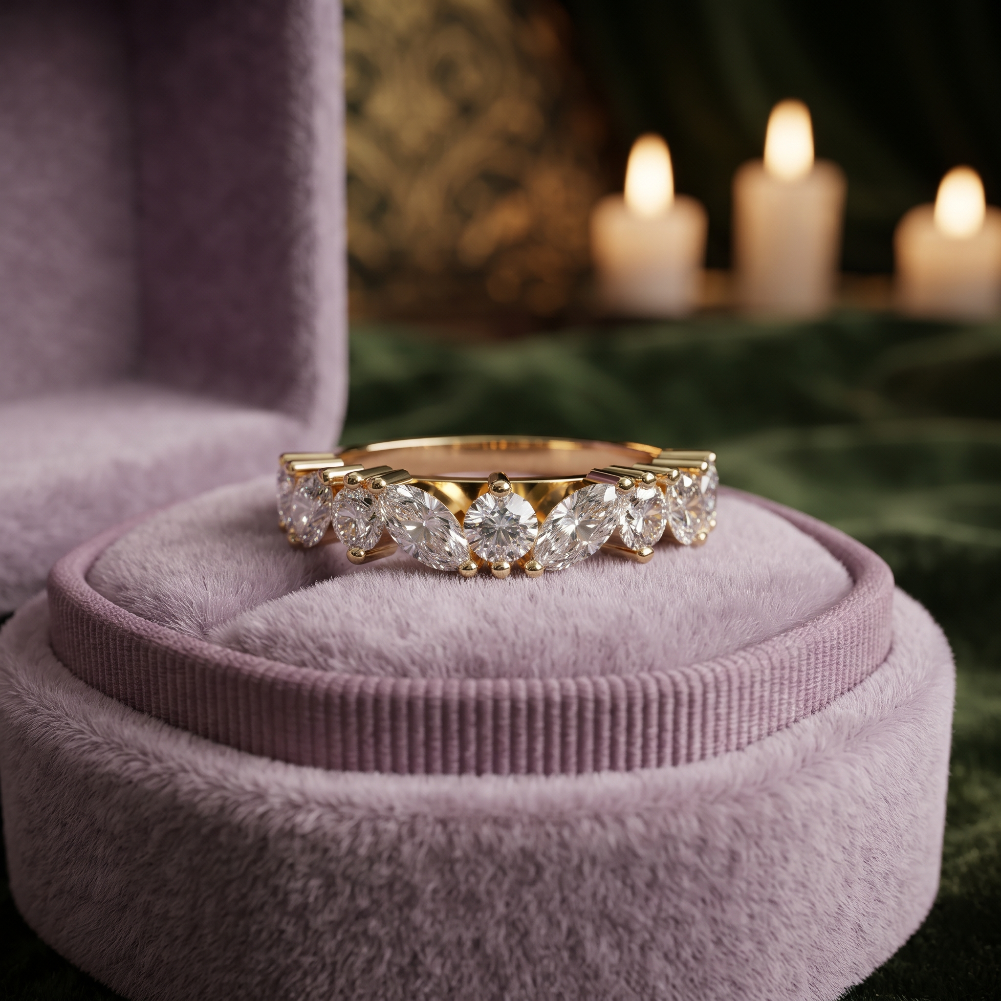Marquise and Round Diamond Cluster Band