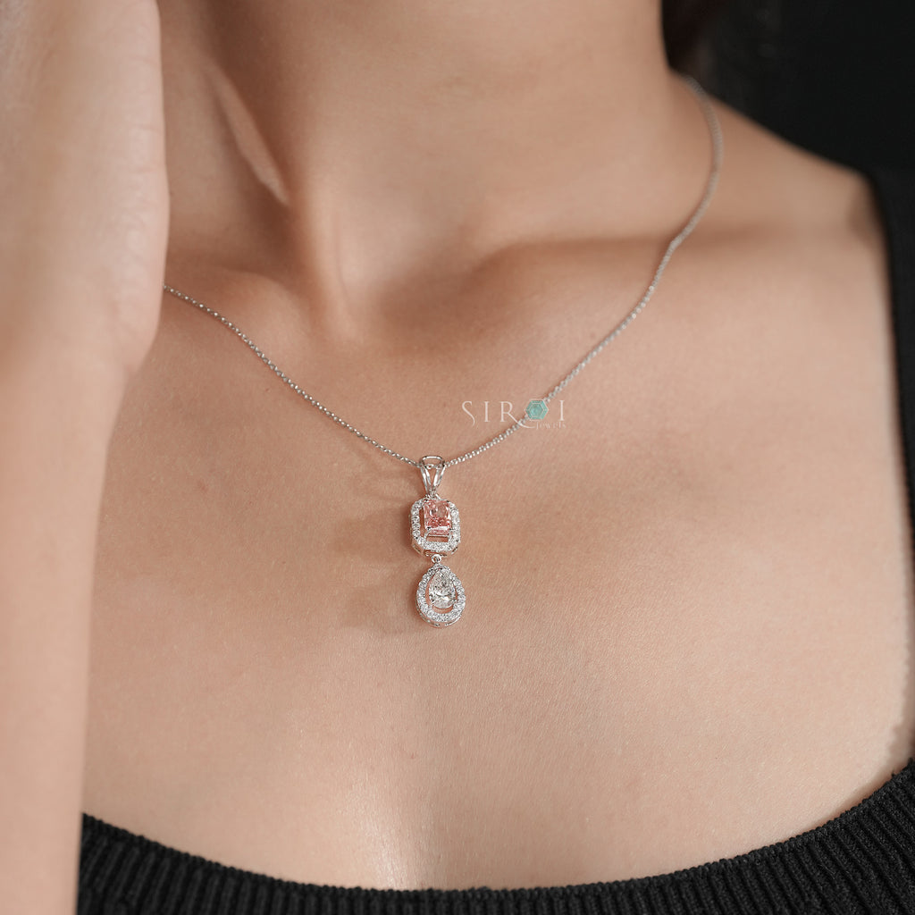 Pink Princess & Pear-Cut Diamond Drop Pendant