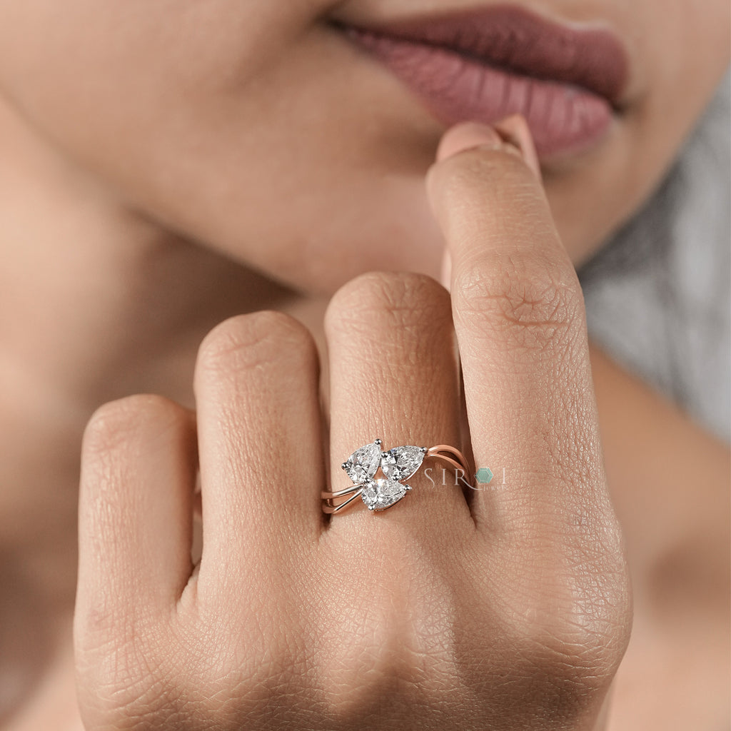 Trio Pear Diamond Bypass Ring