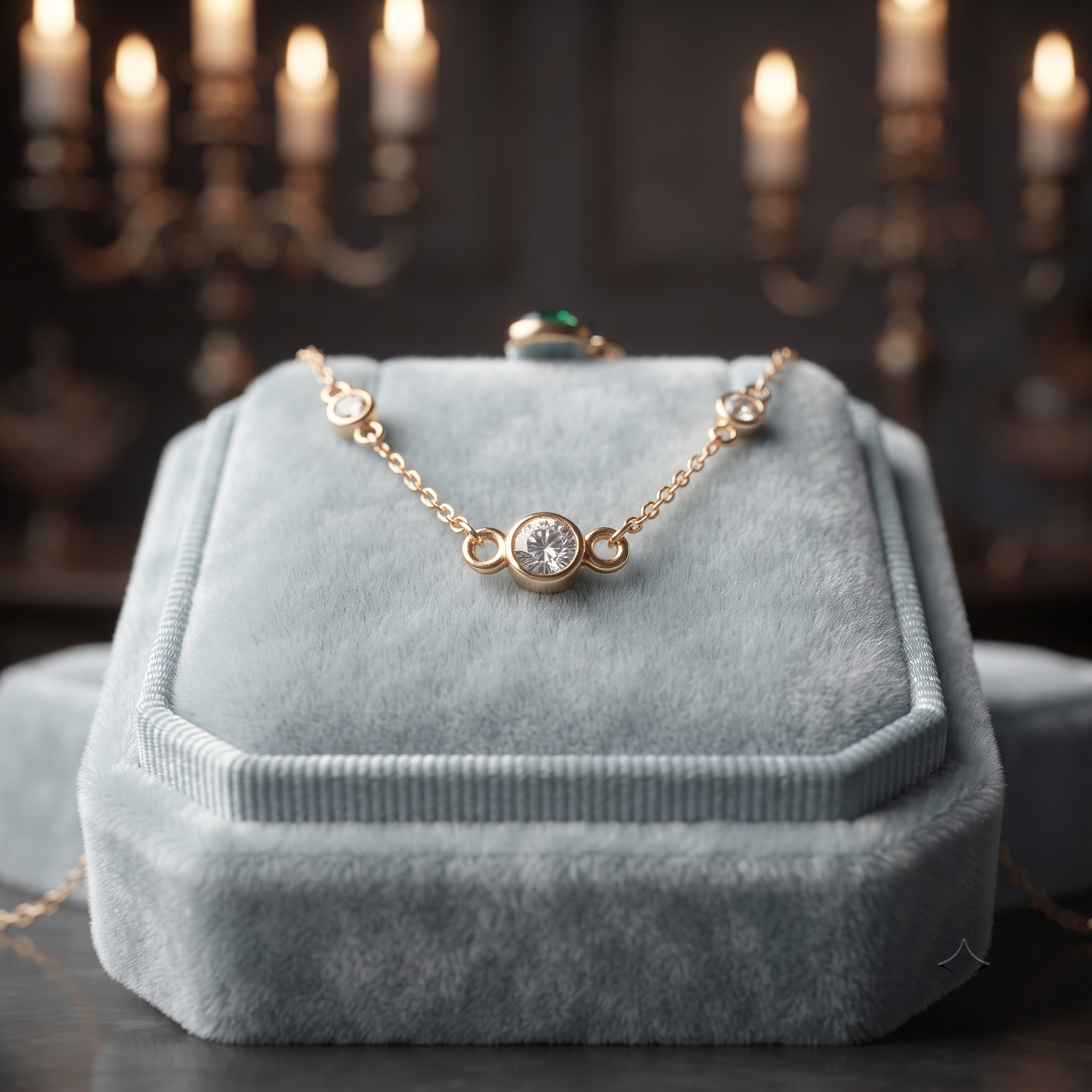 14K Gold Bezel Diamond Station Necklace, Minimalist Layering Pendant