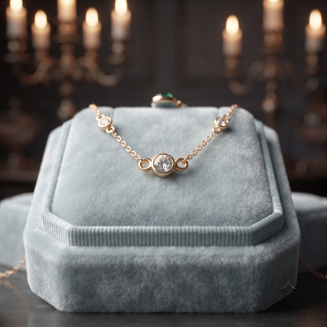 14K Gold Bezel Diamond Station Necklace, Minimalist Layering Pendant