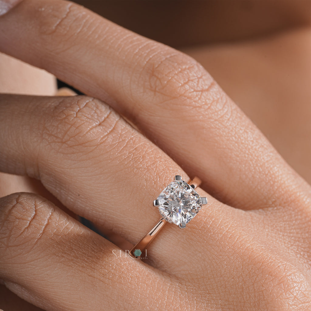 Cushion Cut Diamond Engagement Ring in Rose Gold with Hidden Halo