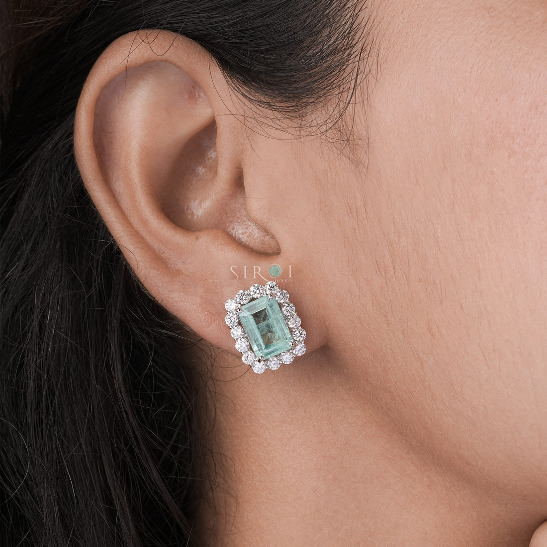Vintage-Inspired Emerald and Diamond Halo Cluster Studs