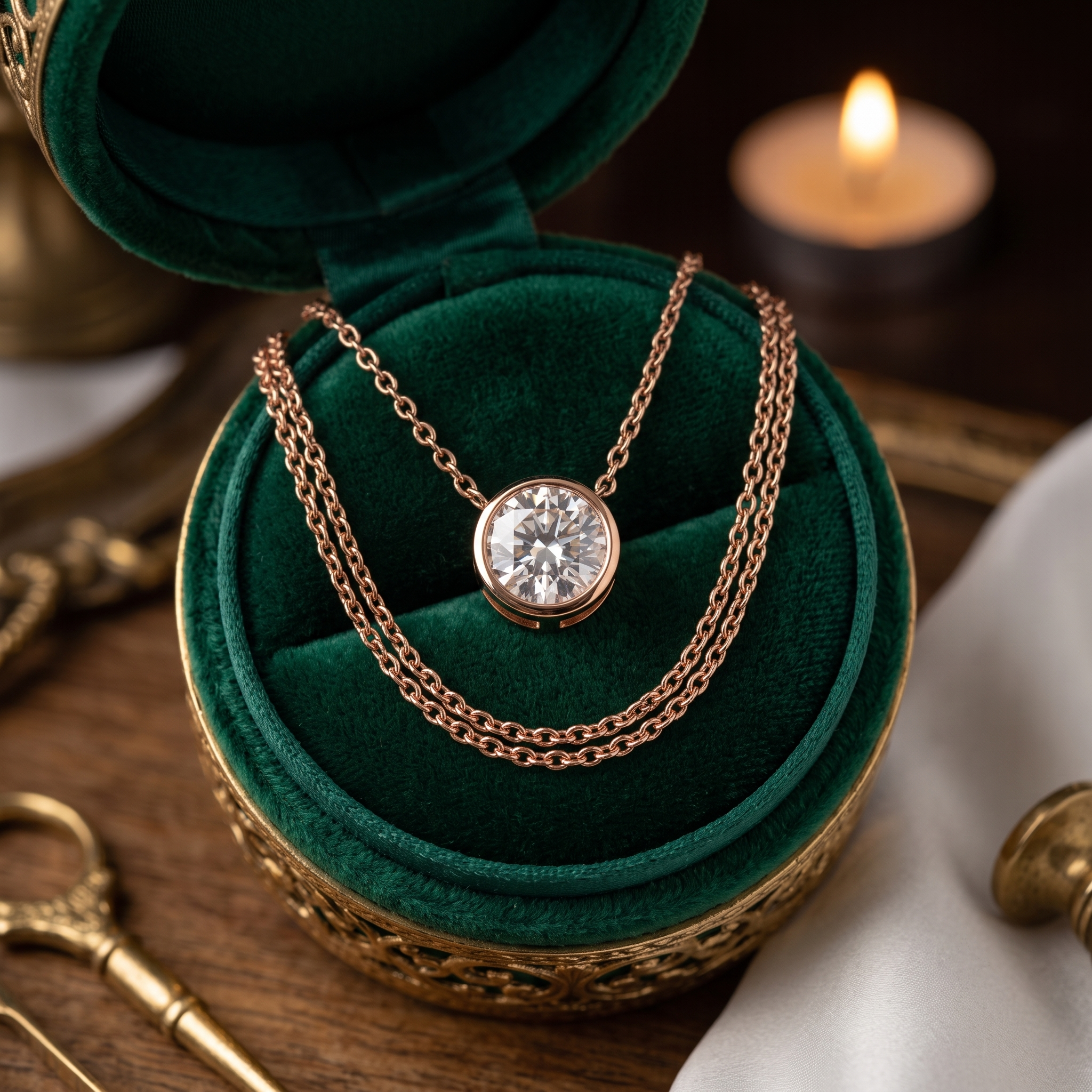 1.50 CT Round Diamond Bezel Pendant Necklace, Minimalist Gold Solitaire, Customizable Chain