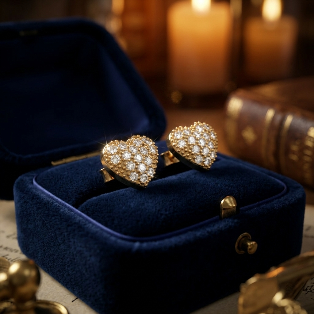 Diamond Heart Stud Earrings in Gold