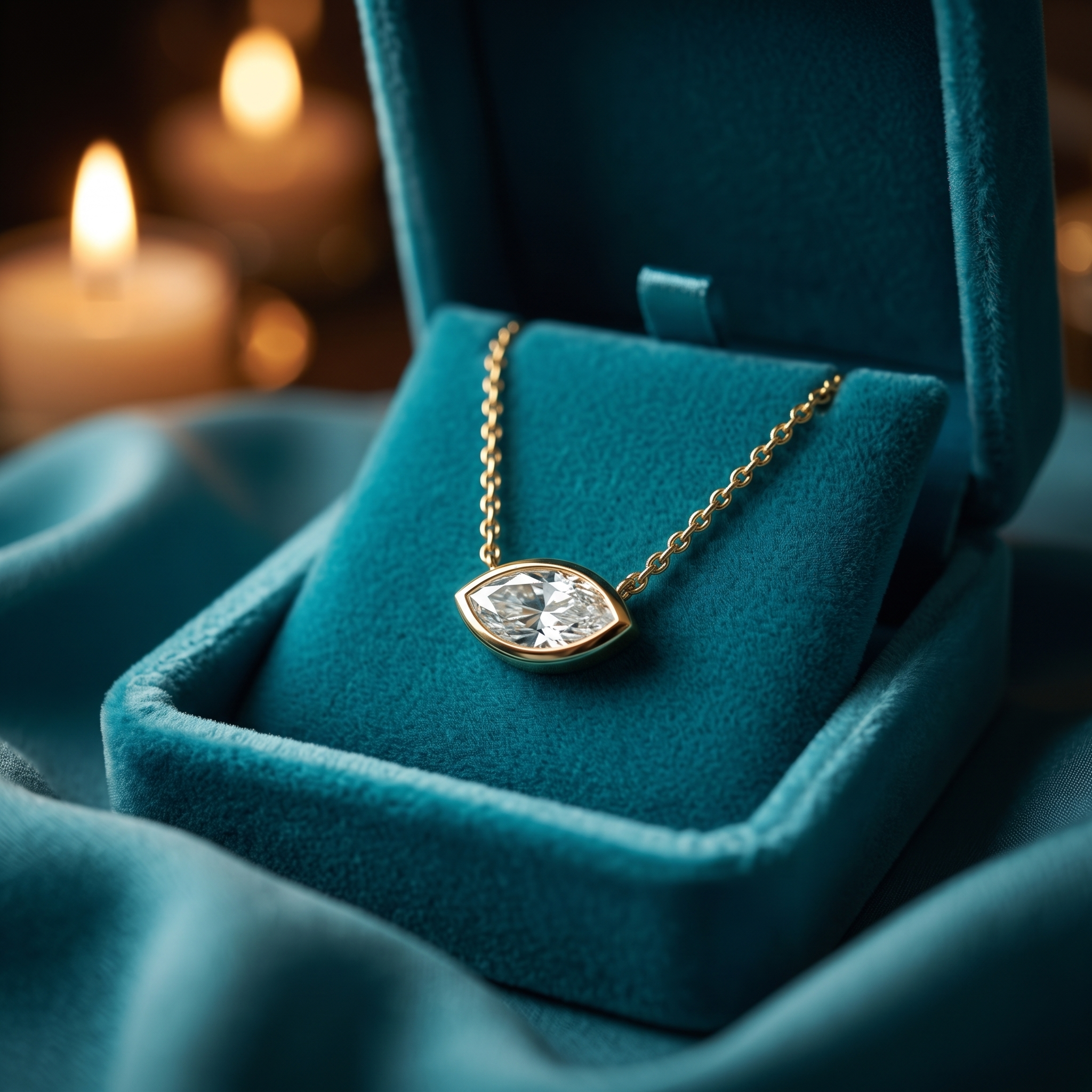 Marquise Lab Grown Diamond Pendant, Bezel Set Necklace, Minimalist Gold Jewelry