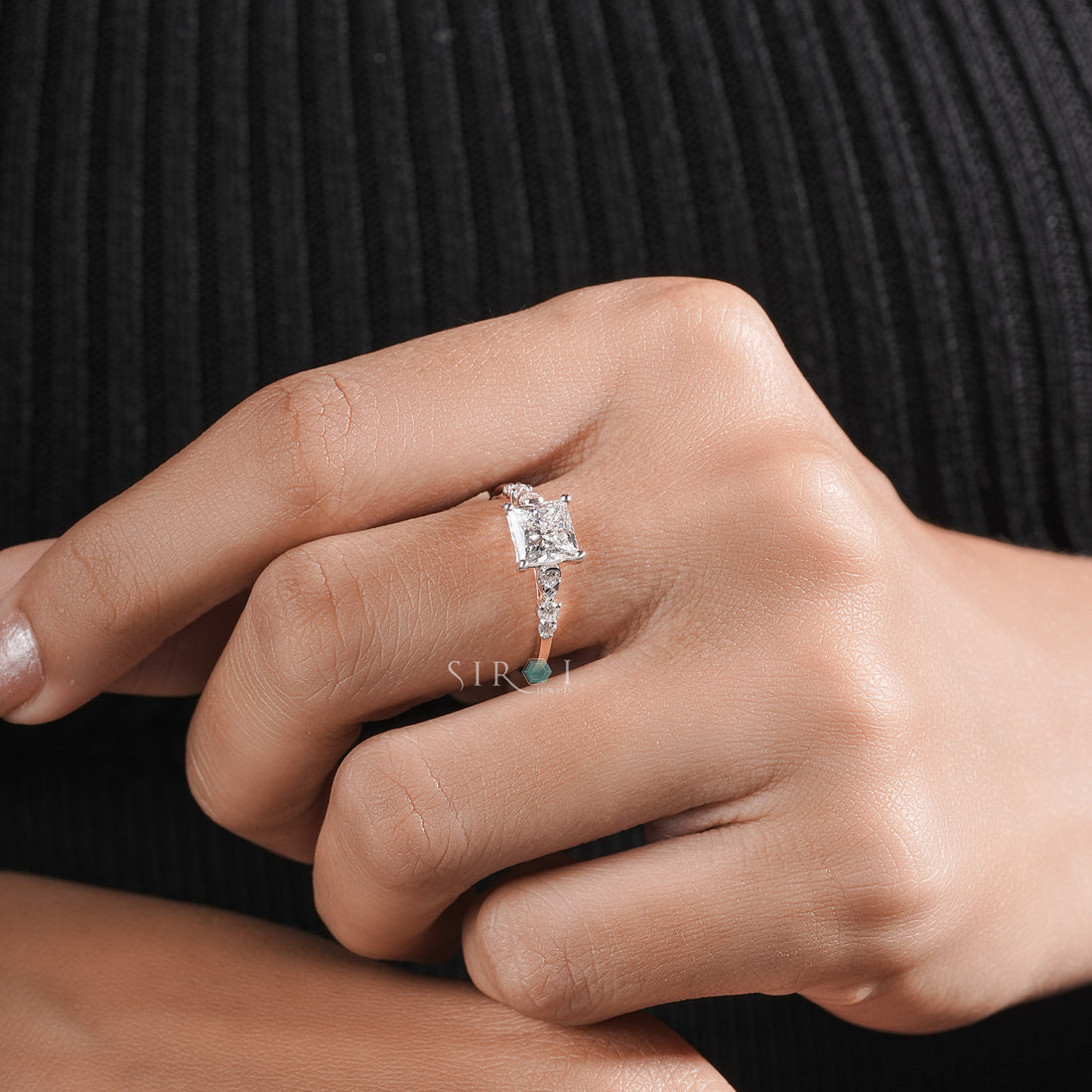 Princess Cut Diamond Engagement Ring with Pave Accents