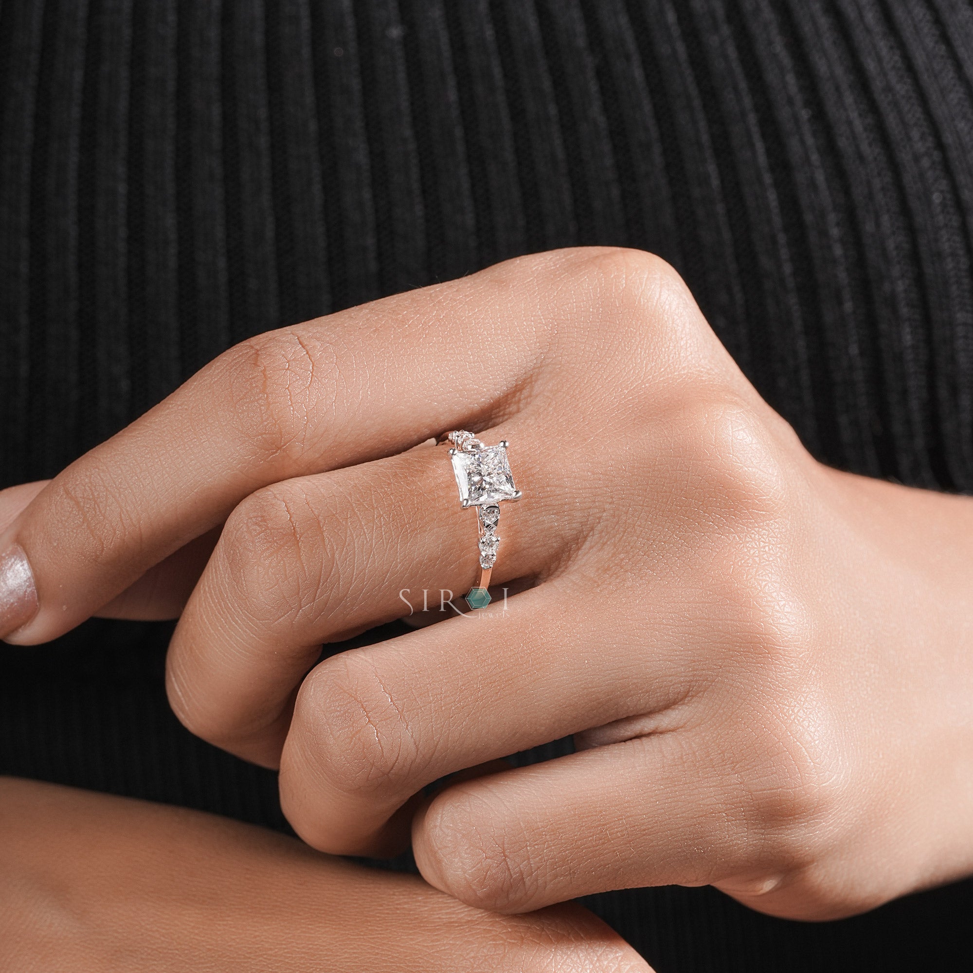 Princess Cut Diamond Engagement Ring with Pave Accents