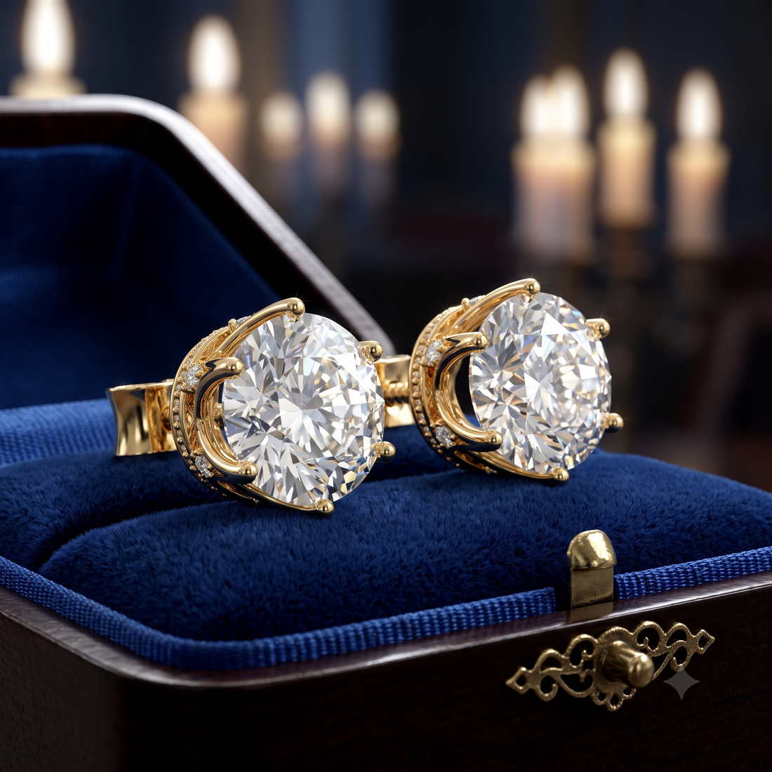 6 Prong Queen Crown Diamond Stud Earrings