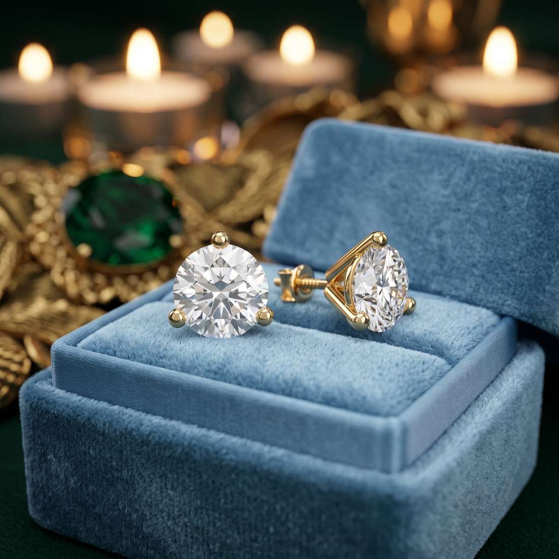 2.00 CT Round Diamond Stud Earrings in 14K Gold