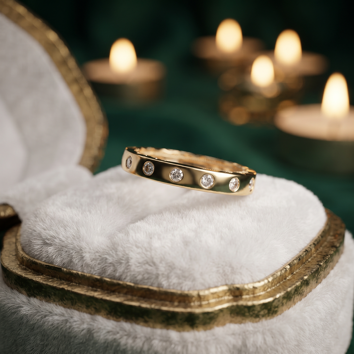 Scattered Diamond Wedding Band In Rose Gold