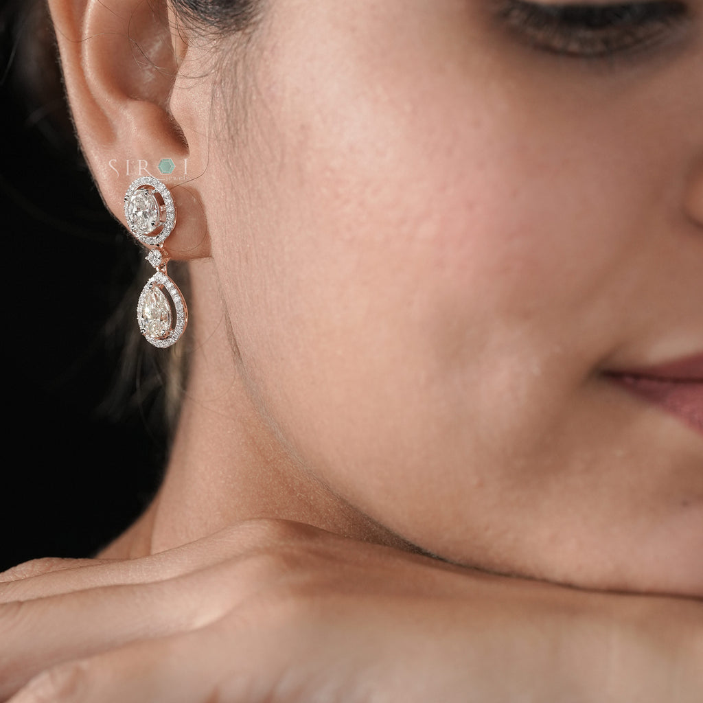 The Aurora Oval & Pear Diamond Halo Drops Earrings