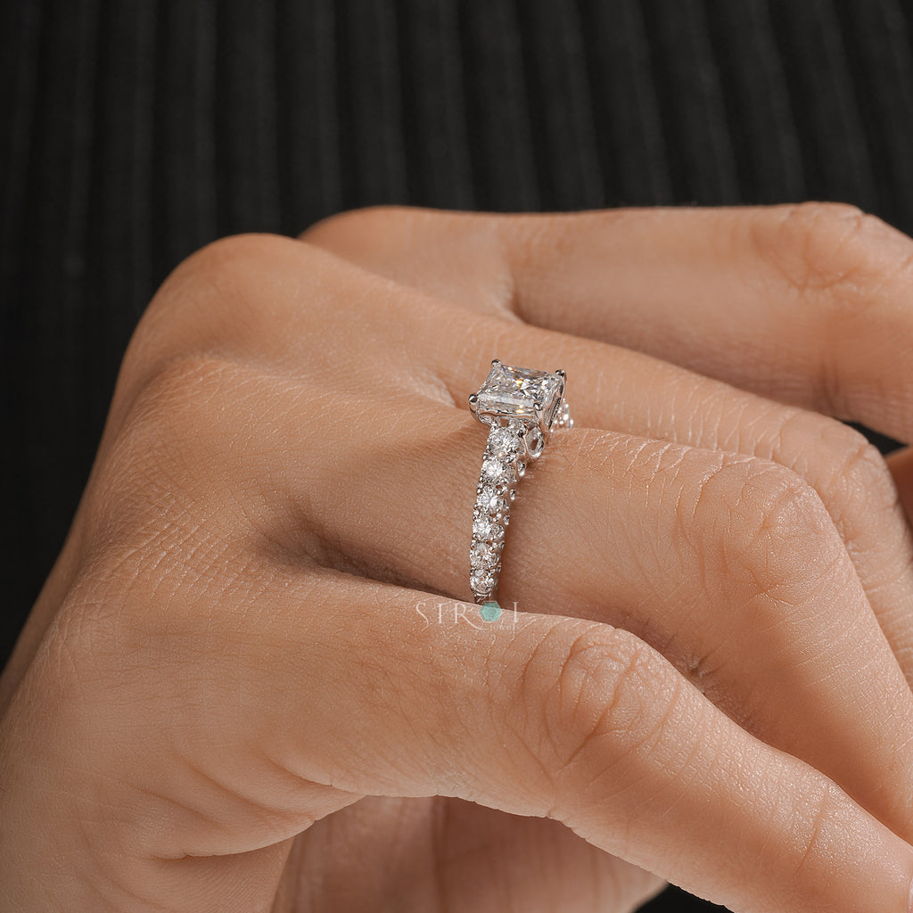 Princess-Cut Diamond Engagement Ring with Pave-Set Band