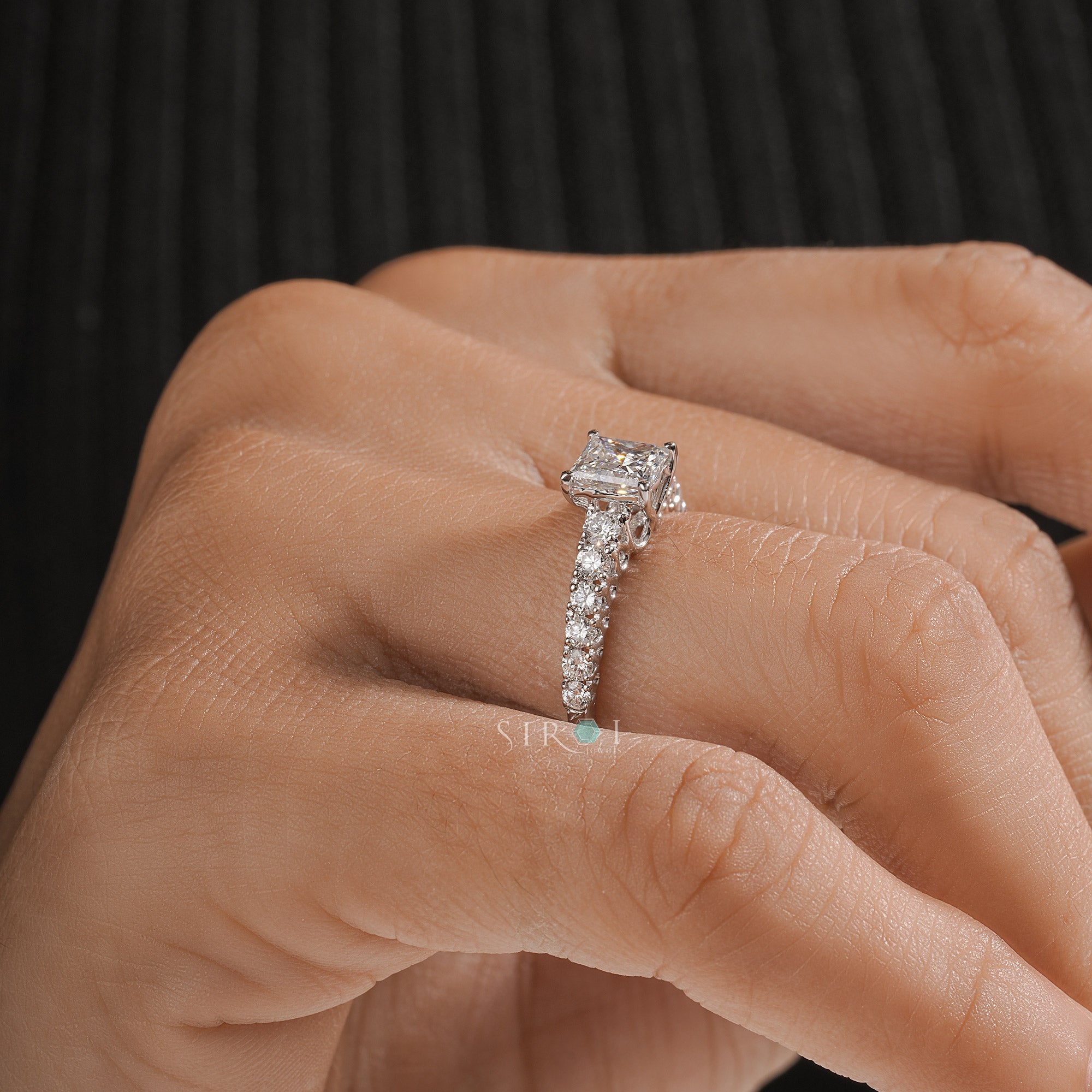 Princess-Cut Diamond Engagement Ring with Pave-Set Band