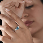 Princess Cut Blue Topaz and Diamond Three-Stone Engagement Ring in White Gold
