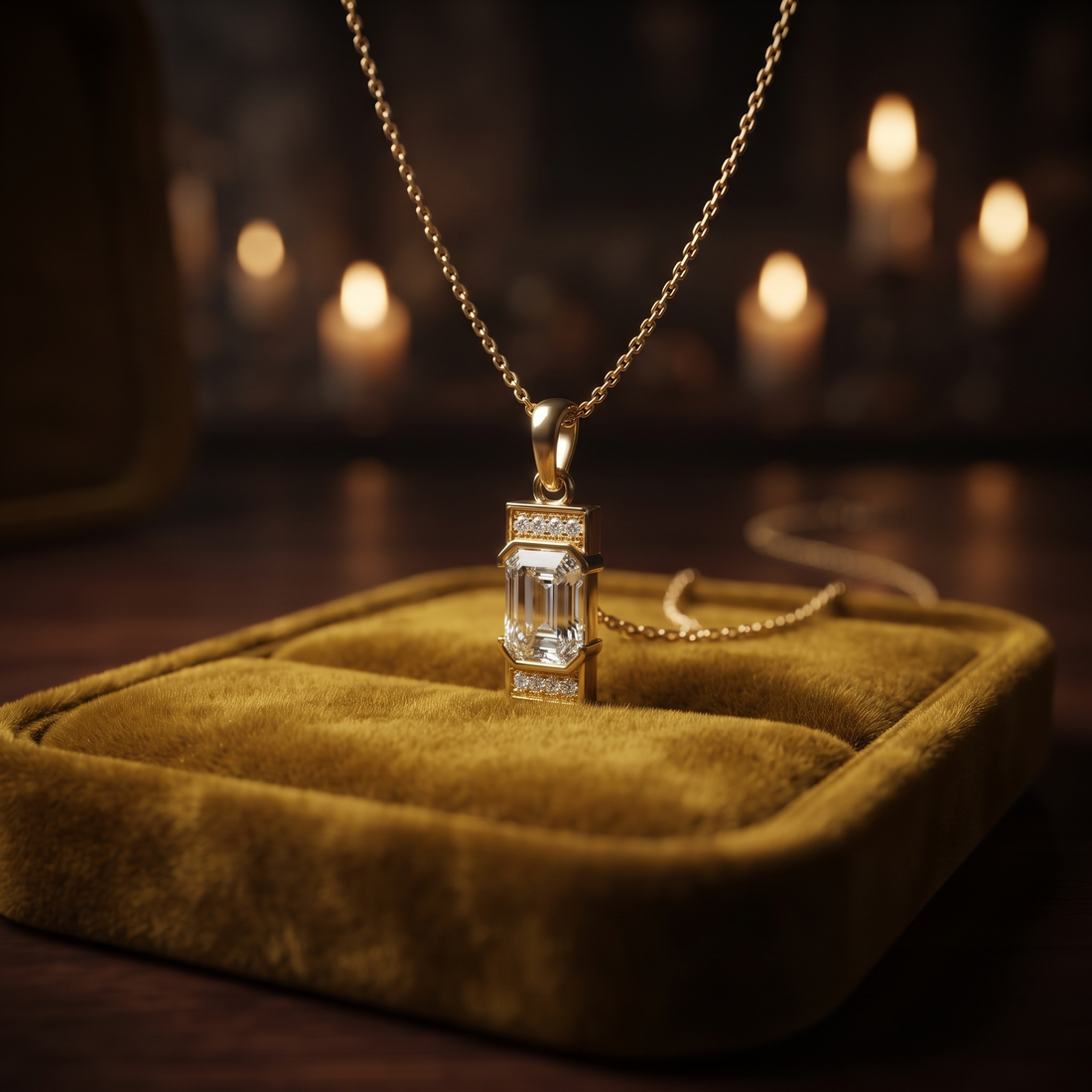 Emerald Cut Diamond Pendant Necklace, Minimalist Gold Chain, Rectangular Solitaire (Customizable)