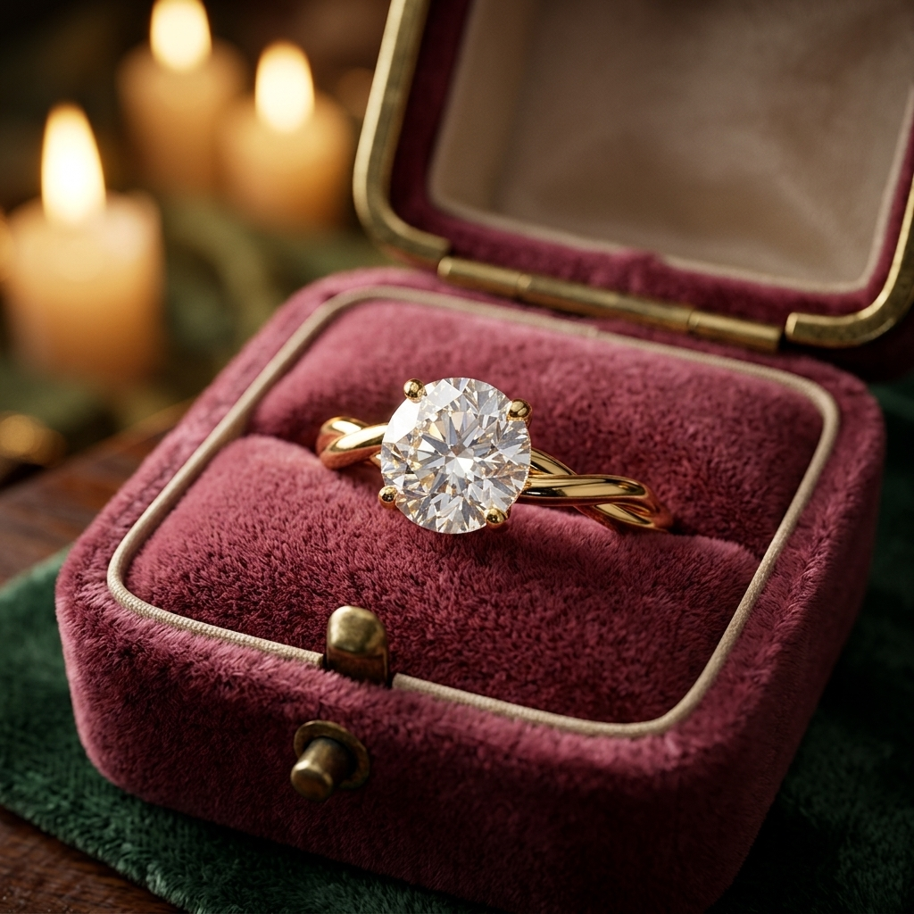 Twisted Vine Round Diamond Solitaire Ring, 4-Prong Gold Engagement Band