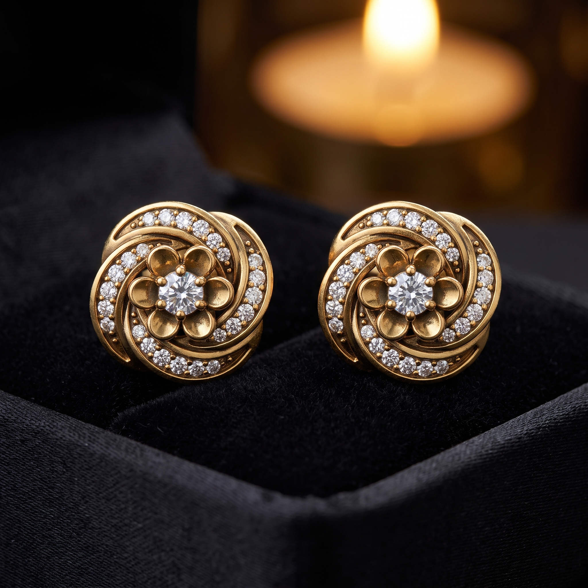 Floral Swirl Lab Grown Diamond Stud Earrings, Rose Gold, Anniversary Gift